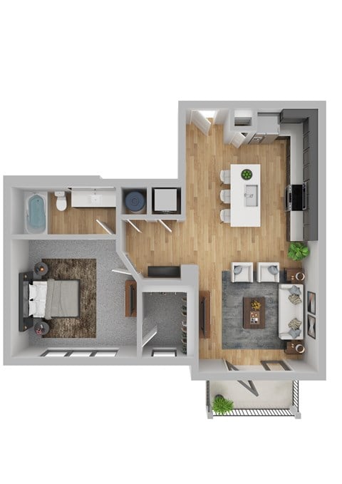 Floor plan for 1 bed, 1 bath, 776 sqft